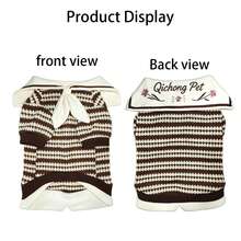Opjoys 1pc Striped Pet Shirt, Contrast Color Sailor Collar, Suitable For Cats And Dogs, Soft And Breathable, Suitable For Daily Wear, Suitable For Small Puppies, Various Breeds Of Cats, Teddy Bears, Bichon Frise, Yorkshire Terriers, Etc. - Coffee Brown - View 5