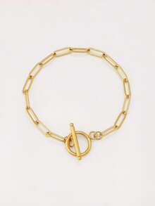 1pc Stainless Steel Minimalist Bracelet Gold Color Chain Toggle Clasp Cuban Curb Chain Basic Bracelets For Men Women Jewelry - Bracelet - View 17