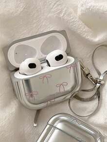 Cute Silver Electroplated Bow Pattern Headphones Case Compatible With AirPods 1 2 3 Pro 2 Pro 3 Shell Soft Compatible With AirPods 4 - Silver - View 3