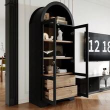 Highboard With Adjustable Shelves And Drawers - Black - View 2