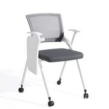 كرسي مكتب قابل للطي محمول، كرسي اجتماعات مكتبية مع مساند ذراع وخيارات - رمادي داكن - مع سطح طاولة وعجلات - مشاهدة 3