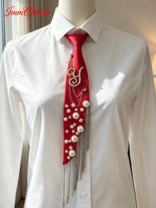 ImmCharm Men's & Women's Fashion Personalized Neckties, 26 Alphabet Letter Ties With Gemstone Accents, Fashion Chain Tassel Bow Ties, Accessories For Casual, Outdoor, School Uniform, JK Workwear, Cosplay, Christmas, Halloween, Gift Choice - Red - View 17