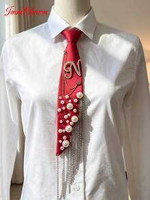 ImmCharm Men's & Women's Fashion Personalized Neckties, 26 Alphabet Letter Ties With Gemstone Accents, Fashion Chain Tassel Bow Ties, Accessories For Casual, Outdoor, School Uniform, JK Workwear, Cosplay, Christmas, Halloween, Gift Choice - Red - View 21