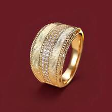 1pc Wide Band Double Layer Design Cubic Zirconia Women's Ring - Multicolor - View 1