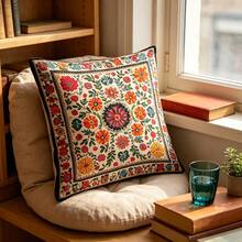 1PC Bohemian Pillow Cover,Bohara Suzanne Pattern, Double Sided Printing, Polyester Short Plush Decorative Pillowcase, Zippered Closure, Modern Living Room And Bedroom Decoration, Perfect For Home, Office, Sofa, Bed. Excluding Pillow Core - Multicolor - View 7