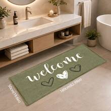 1pc Olive Green Heart Pattern Printed Faux Cashmere Kitchen Mat, Absorbent Kitchen Floor Mat, Kitchen Rug, Long Runner Mat, Sink Front Mat, Suitable For Kitchen, Bathroom, Entryway, Hallway, Laundry Room And Home Decor - Multicolor - View 13