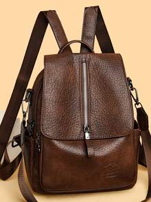 New Large Capacity Color Blocked Backpack High-Quality Soft PU Leather Shoulder Bag Fashionable Avant-Garde Women's Bookpack - Coffee - View 2