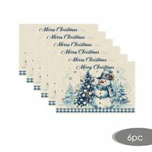 2/4/6/8/16pcs Round & Rectangular Placemats, Christmas Snowman Watercolor Christmas Tree Snowflake Print, Suitable For Home Kitchen Dining Table Decor And Christmas Party Atmosphere - Multicolor - View 13