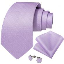 5Pcs Men Lilac Tie Pocket Square Cufflinks Boutonniere Tie Clip Set, Random Cufflink Pattern, Suit Accessories For Wedding - Lilac Purple - View 5