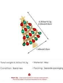 1pc Colorful Rhinestone Christmas Tree Brooch, Simple Fashion Casual Versatile Holiday Atmosphere Accessory, Suit & Dress Accessory, Suitable For Men & Women Daily Wear, Christmas Party, Christmas Gift - Multicolor - View 9