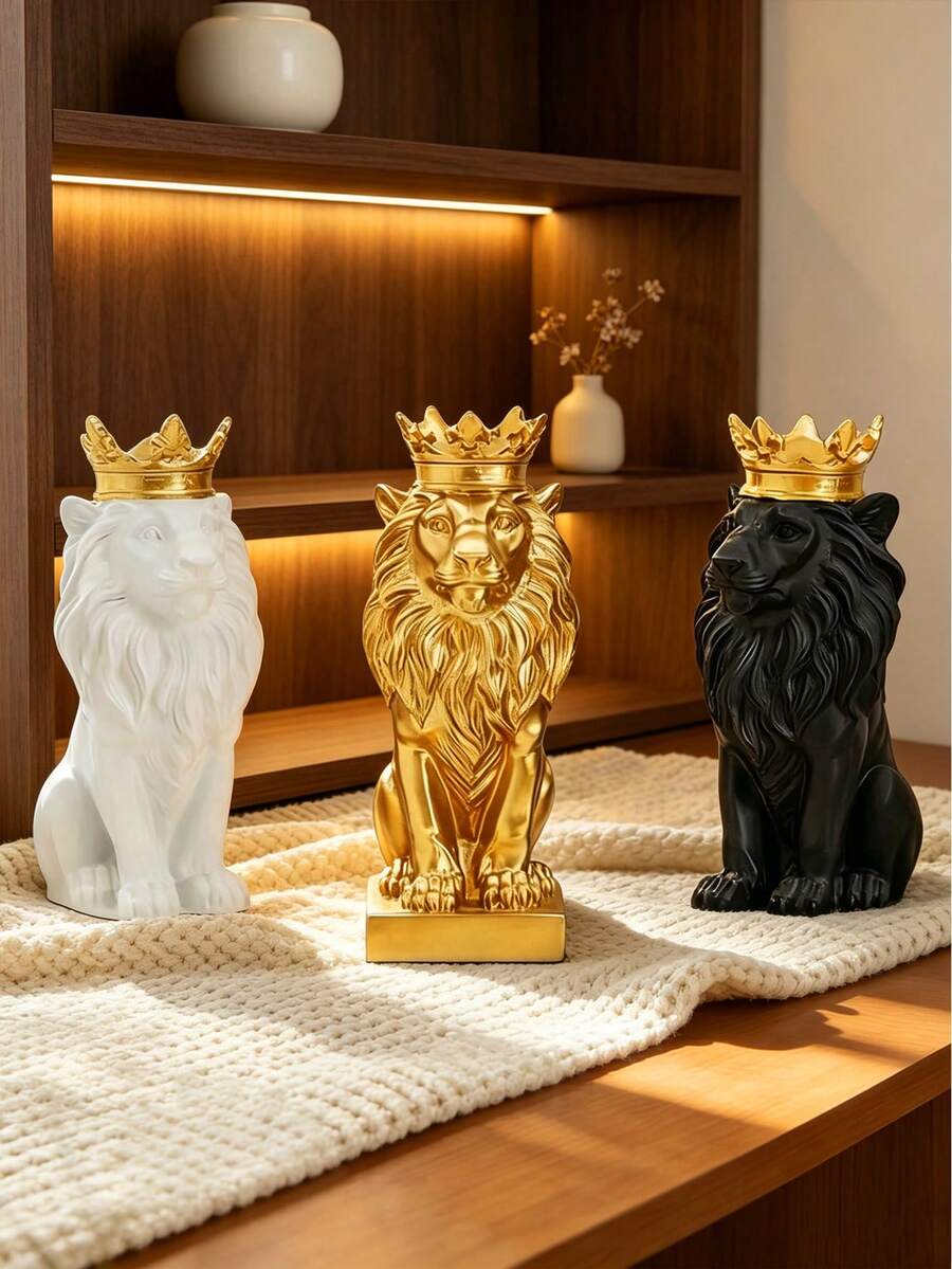 1件裝 皇冠獅王雕像 皇家戴冠獅子擺飾品 現代北歐風動物雕塑 適用於客廳書架、桌面、辦公桌、玄關，優雅家居裝飾中心裝飾禮品