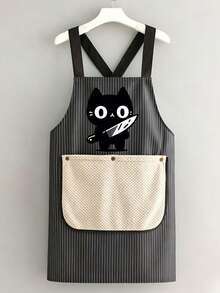 Cute Kitten Apron, Striped Apron, Easy To Wear,Kitchen Apron With Detachable Towels Black Cat Holding Knife With Two Pockets Durable And Easy To Clean, Ideal For Baking, Cooking, Home And Restaurant Use, Holiday Gift, Chef's Essential Apron - Multicolor - View 13
