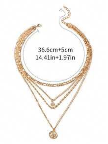 1pc Bohemian Style Portrait Round Pendant Rhinestone Multi-Layer Necklace - Yellow Gold - View 2