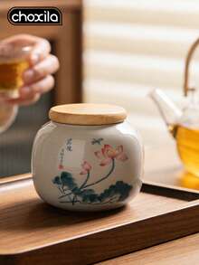 choxila 1pc Ceramic Tea Canister, Tea Container, Sealed Container, Traditional Chinese Style Household Storage Jar, Storage Jar, Porcelain Container, Tea Storage Canister - Tea Canister - View 4