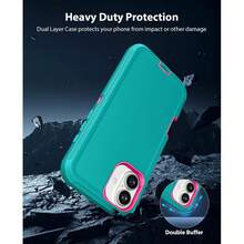 Durable 3-In-1 Protective Case Compatible With IPhone, Galaxy, HONOR And Other Phones - Aqua Blue + Rose Red - View 5