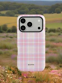 GIIPPA 1pc Pink Plaid Pattern Design Phone 17 Pro Max Phone Case, Compatible With Phone 16 Pro Max, 15 Pro Max, 14 Pro Max, Korean-Style High-End Fashion Fun Phone Case, Compatible With 11/12/13/14/15/16 Pro Max Plus, Elegant Design Suitable For Men And Women, Perfect Gift For Girlfriend On Christmas, Valentine's Day, Easter, Wedding Season And Birthday! - Pink - View 7