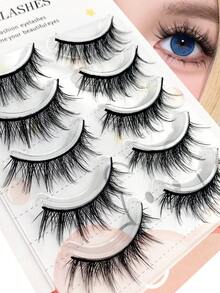 5 Pairs Wispy Fluffy Volume Strip False Eyelashes Black Synthetic Fiber Natural Dense Soft Band Lashes For Daily Party Eye Makeup - View 3