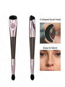 1pc Dual-Ended Contouring Brush, Multi-Functional Makeup Brush, Suitable For Nose, Eye Corners, Tear Troughs, Nose Bridge, Lip Base And Other Shadow & Highlight Contouring, Soft Synthetic Bristles, Facial Sculpting Makeup Tool - Multicolor - View 1