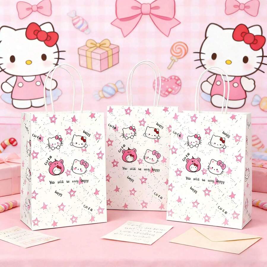 Gift Set Of 10 Sanrio Hello Kitty Themed Paper Bags, Suitable For Party, Holiday, And Birthday Gifts, Handbags, Gift Boxes, Party Decorations, All Major Holiday Decorative Bags, Large Capacity Reusable - Multi-color - View 1