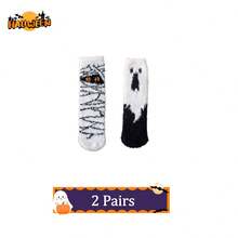 1/2/3 Pairs Of Plush Socks With Ghost And Bat Patterns, Cute And Fun Halloween Socks, Winter Women's Long Stockings And Pumpkin Socks For Couples - Multicolor - View 22