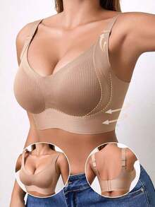 Set Of 3 Seamless And Underwired Bras For Women, Sports Yoga Support Bras With Ribbed Ribbed, Comfortable And Full Coverage For Daily Use. - Multicolor - View 4