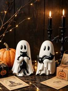 1pc Cute Halloween Ghost-Shaped Black Cat Figurine, Resin Material, Suitable For Multi-Layer Tray Decoration, Beautiful Shelf Display Or Desktop Decor; Also An Ideal Gift For Cat Lovers, Desktop Accessory, Desktop Ornament, Halloween - Multiple Styles - View 3