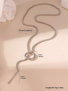 GEREIT 1 buah Kalung Panjang Tarik Cincin Bulat Minimalis Warna Perak Stainless Steel, Rantai Tebal Metalik Gaya Dingin Bentuk Y, Aksesori Niche Serbaguna - MultiWarna - View 2