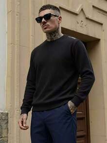 Men's Spring/Autumn Outdoor Casual Fashion Minimalist Crew Neck Long Sleeve - Black - View 2