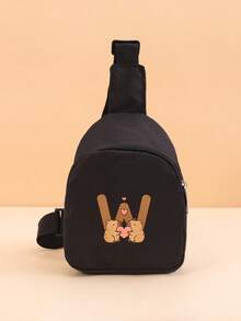 1PC Toddler Capybara A-Z Letter Print Chest Bag, Adjustable Shoulder Strap Zipper One Shoulder Crossbody Bag, Lightweight Cute Mini Bag, Suitable For Daily Outdoor Travel, Can Be Used As A Gift - Black - View 22