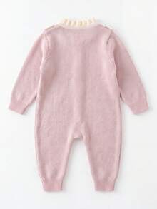 Infant Ins Gentle Taro Purple Knitted Romper, Hollow Lace Ruffle Edge Double Bow Long Sleeve Jumpsuit - Mauve Purple - View 7