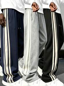 Men's High-Waist Wide-Leg Casual Sweatpants, American Street Style Casual Pants, Suitable For Daily Wear, Street Gatherings, Gifts, Spring/Autumn Campus Versatile Sports Long Pants - Navy Blue - View 1