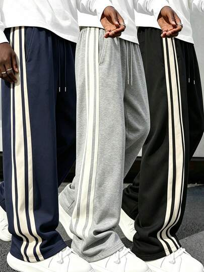 Men's High-Waist Wide-Leg Casual Sweatpants, American Street Style Casual Pants, Suitable For Daily Wear, Street Gatherings, Gifts, Spring/Autumn Campus Versatile Sports Long Pants
