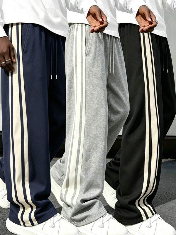Men's High-Waist Wide-Leg Casual Sweatpants, American Street Style Casual Pants, Suitable For Daily Wear, Street Gatherings, Gifts, Spring/Autumn Campus Versatile Sports Long Pants