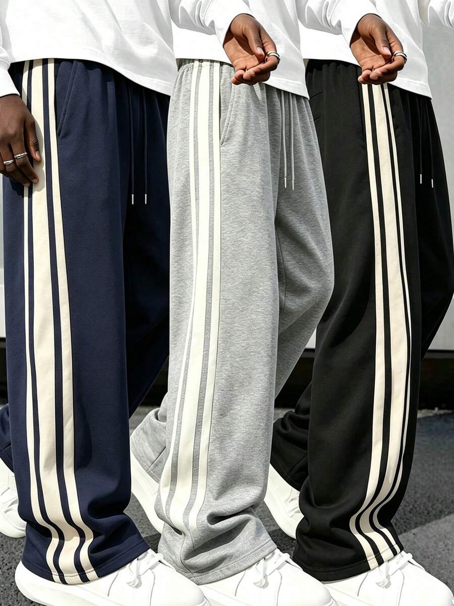 Men's High-Waist Wide-Leg Casual Sweatpants, American Street Style Casual Pants, Suitable For Daily Wear, Street Gatherings, Gifts, Spring/Autumn Campus Versatile Sports Long Pants - Navy Blue - View 1