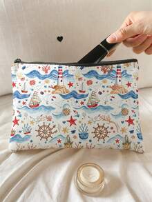 1pc Students Starfish Shells Print Large‑Capacity Zipper Closure Portable Makeup Pouch,Lightweight Toiletry Organizer For Travel Daily Storage Or Gift - Multicolor - View 15