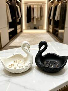 Swan Jewelry Tray Embossed Wing Design Jewelry Storage Dish Ins Style Pure White Desktop Organizer Entryway Key Holder Vanity Earring Necklace Storage Box Romantic Wedding Decor Ornament Wedding Decoration/Gift Holiday Gift - Multicolor - View 5