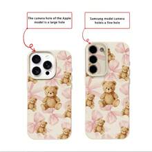 1pc TPU Material Pink Bow Bear Pattern Phone Case Compatible With IPhone 17 Pro Max/17/16 Pro Max/15/13/12/11/ S20 FE/A15/S24/A55/ Note 11/Note 12/Note 13 Pro Full Coverage Anti-Drop Soft Shell Phone Protective Cover - White - View 7