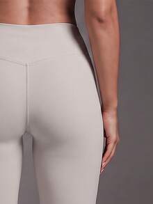 Women's Casual Sport Capris, High Waist Solid Color Athleisure Basic Skinny Activewear Legging Pants, For Yoga, Running, Training, Outdoor Sports - Beige - View 9