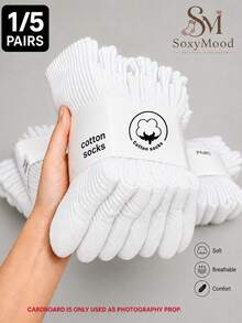 1/5/10 pares de calcetines de algodón blanco puro minimalistas para hombre, suaves y amigables con la piel, ajuste cómodo, absorción de humedad y transpirables, adecuados para uso diario, correr y deportes, calcetines de media pantorrilla, pueden ser estilo de pareja, calcetines de algodón versátiles unisex, adecuados para estudiantes en la temporada de regreso a la escuela - Blanco - Ver 2