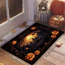 GEL HUT MUN 1pc Halloween Door Mat - Scary Pumpkin Haunted House Design With Bats And Moon, Soft Absorbent Polyester With Non-Slip PVC Backing, Machine Washable Indoor/Outdoor Door Mat, Suitable For Front Door, Kitchen, Bathroom Decor - A - View 4