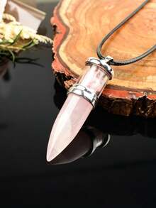 Natural Crystal Bullet Pendant Necklace, Glass Crushed Crystal Stone Necklace, Vintage Personalized Stone Accessory - Bullet Pendant - View 16