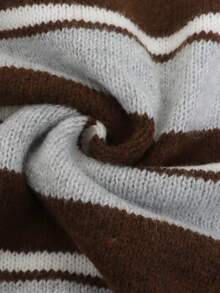 New Autumn/Winter Fashion College Style Striped Half-Button Knit Sweater, Casual Drop Shoulder Long Sleeve Pullover, Retro Striped, Polo Collar Design, Suitable For Daily Commute, Coffee Shop Visits, Weekend Dates, Campus College Style Outfit Knit Half-Button Pullover - Multicolor - View 7