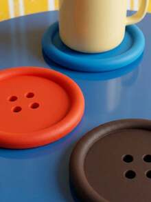 1pc Solid Color Button Shaped Soft Coaster, Non-Slip Heat-Resistant Minimalist Design Suitable For Coffee And Tea Cups, Desktop Protection Pad For Kitchen, Home, Office, Dorm, Party Decor, Eid Al-Adha And Daily Gift Choice, Christmas Atmosphere Small Gift - Multicolor - View 2