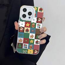 HANCAI 1 st färgblockig rutig patchwork-mobilskal med julbjörn, rosett, stjärna och tecknat motiv, stor fönsterlinsram, full täckning, stötsäkert mjukskal, kompatibelt med 17/17 Pro/17 Pro Max/16/16 Plus/16 Pro Max/16e/15 Pro Max/11/12/12 Pro/12 Pro Max/13/13 Pro/13 Pro Max/14/14 Pro/14 Pro Max, Ins jul- och helgskyddsskal för telefon - Vita bågar, mattvit - Visa 2
