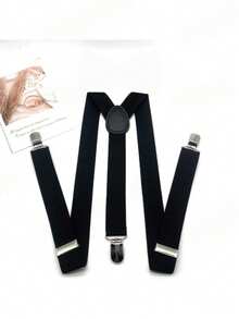 1 Set Men's Black Casual Bow Tie Suspender Set, Suspender Pants Clip - Black - View 5