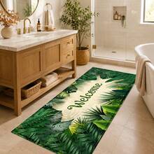 1pc Tropical Monstera Leaf Print Faux Cashmere Kitchen Mat, Absorbent Kitchen Rug, Long Runner Mat, Sink Front Mat, Suitable For Kitchen, Bathroom, Entryway, Hallway, Laundry Room And Home Decor - Multicolor - View 6