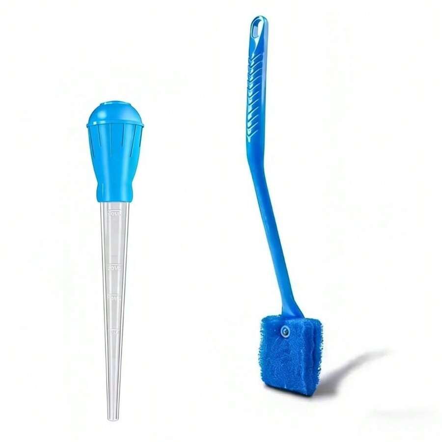 2pcs Aquarium Cleaning Set, Fish Tank Vacuum Gravel Cleaner With Long Handle Brush, Manual Water Changer And Fish Tank Cleaning Tools For Aquarium Maintenance - View 1
