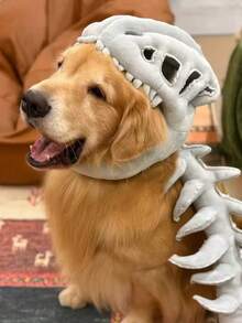 Funny Dinosaur Skeleton Pet Halloween Costume, Plush Skull Spine Cosplay Outfit, Dog Halloween Party Photo Prop Pet Dress-Up Accessory - Grey - View 2