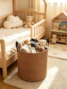 Bohemian Style Striped Collapsible Laundry Basket With Laundry Clips, Home Clothing Storage Box, Breathable Fabric Dirty Clothes Basket With Blanket Clips, Suitable For Bathroom And Bedroom, Home Storage Organizer Box - Multicolor - View 7