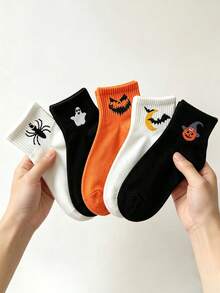 5 Pairs Funny Couple Sweat-Absorbing Casual Socks, Halloween Pumpkin Versatile Short Socks - Multicolor - View 2
